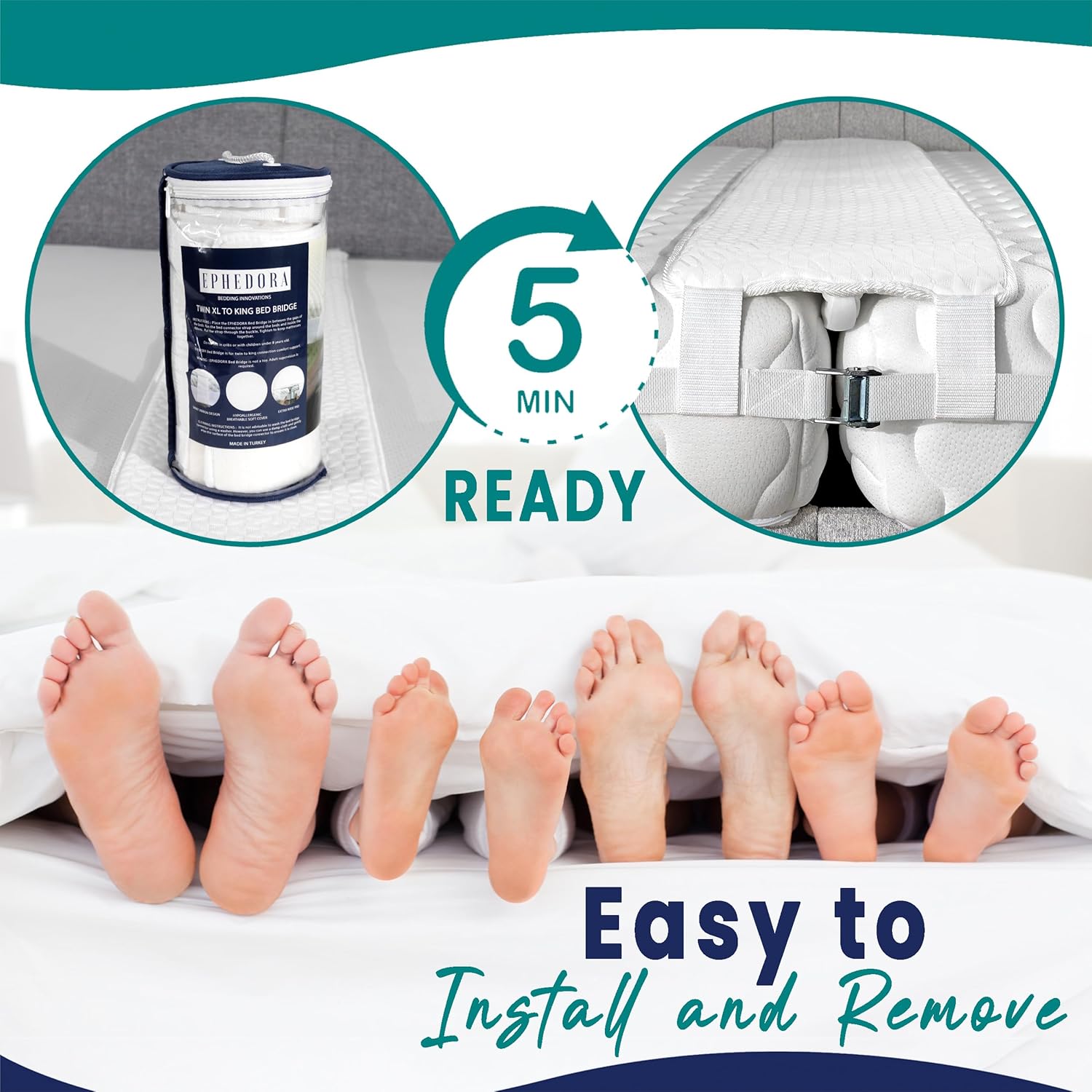 12" Extra Wide Bed Bridge Twin XL to King Converter Kit - Split King Gap Filler for Adjustable Bed - Mattress Connector & Gap Filler for Bed - Heavy Duty Metal Buckle Strap - 25D Memory Foam