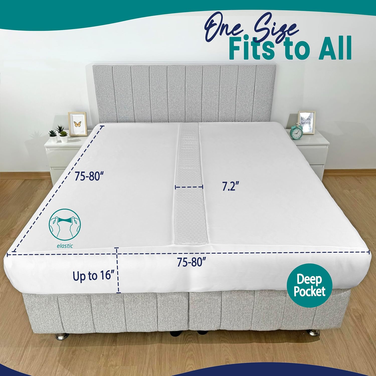 3-in-1 Fitted Sheet Attached Bed Bridge Twin (XL) to King Converter Kit with Sheet Strap Set | Split King Gap Filler for Adjustable Bed | White