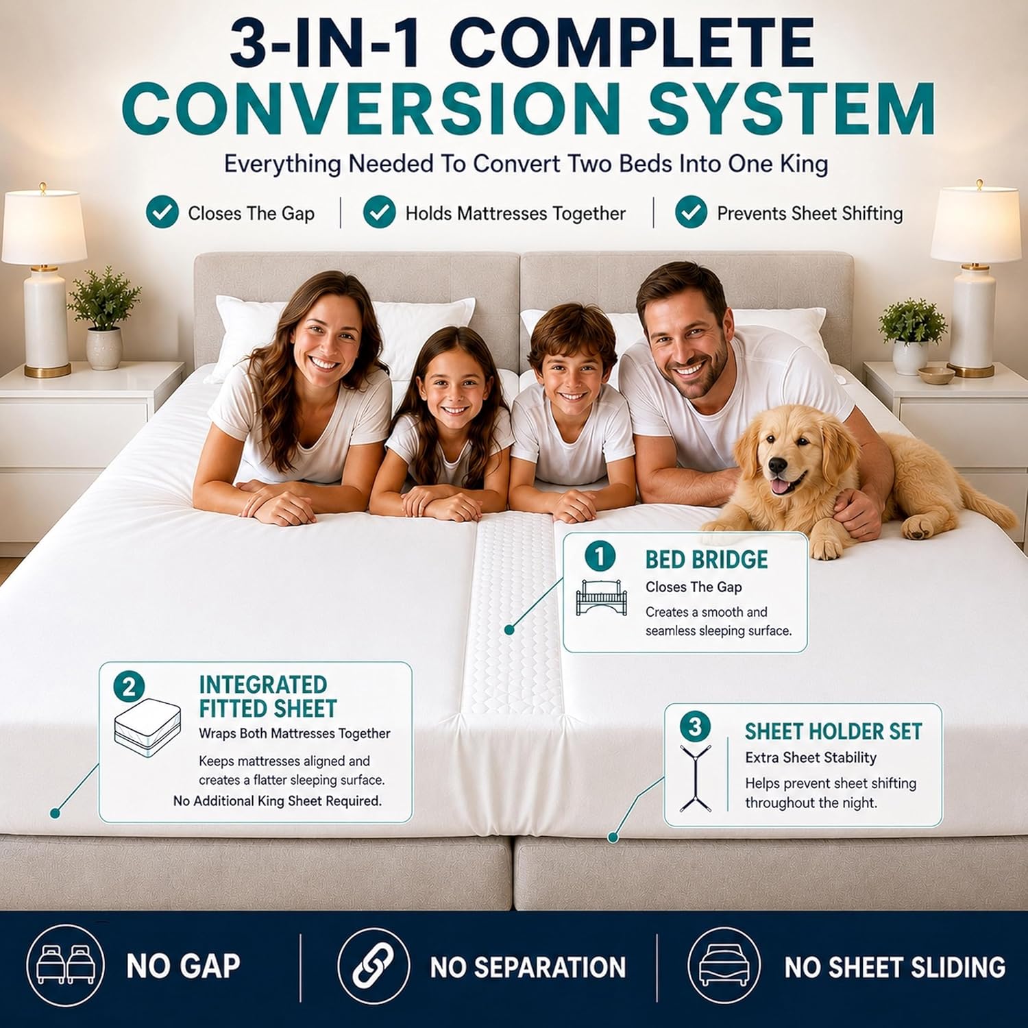 3-in-1 Fitted Sheet Bed Bridge - White
