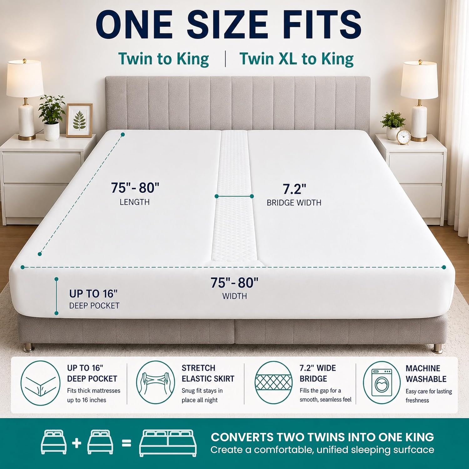 3-in-1 Fitted Sheet Bed Bridge - White