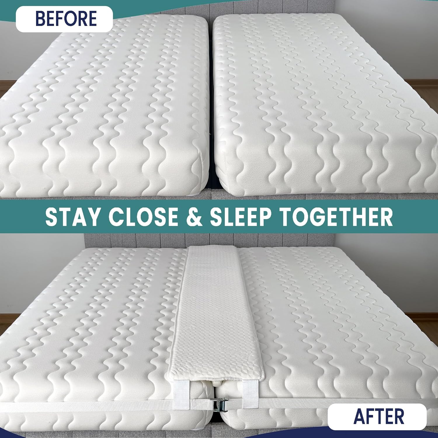12" Extra Wide Bed Bridge Twin XL to King Converter Kit - Split King Gap Filler for Adjustable Bed - Mattress Connector & Gap Filler for Bed - Heavy Duty Metal Buckle Strap - 25D Memory Foam