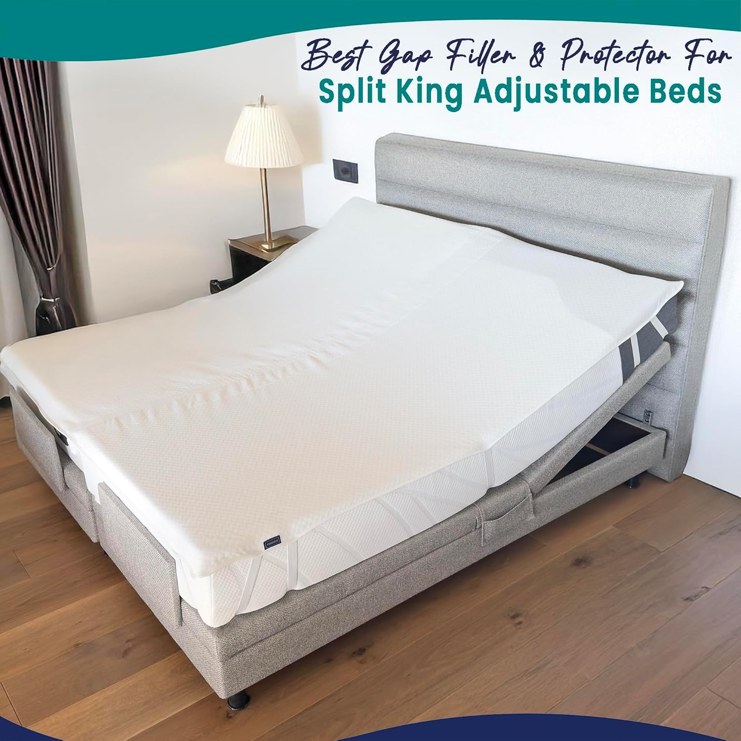 2-in-1 Bed Bridge Twin to King Converter with Waterproof Mattress Protector & Elastic Straps | Split King Gap Filler for Adjustable Bed | Non-Slip Bottom | 75"