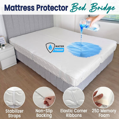 2-in-1 Bed Bridge Twin to King Converter with Waterproof Mattress Protector & Elastic Straps | Split King Gap Filler for Adjustable Bed | Non-Slip Bottom | 75"