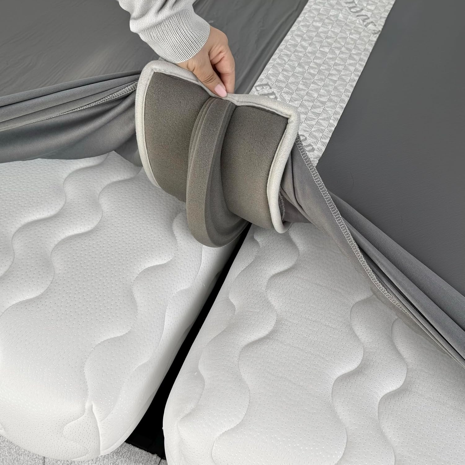 3-in-1 Fitted Sheet Attached Bed Bridge Twin (XL) to King Converter Kit with Sheet Strap Set | Split King Gap Filler for Adjustable Bed | Grey