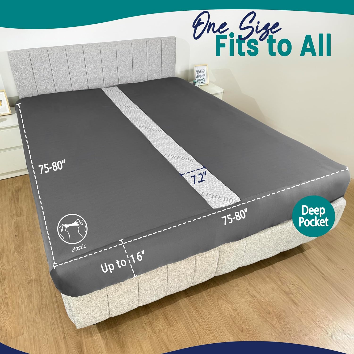 3-in-1 Fitted Sheet Attached Bed Bridge Twin (XL) to King Converter Kit with Sheet Strap Set | Split King Gap Filler for Adjustable Bed | Grey