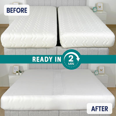 3-in-1 Fitted Sheet Attached Bed Bridge Twin (XL) to King Converter Kit with Sheet Strap Set | Split King Gap Filler for Adjustable Bed | White