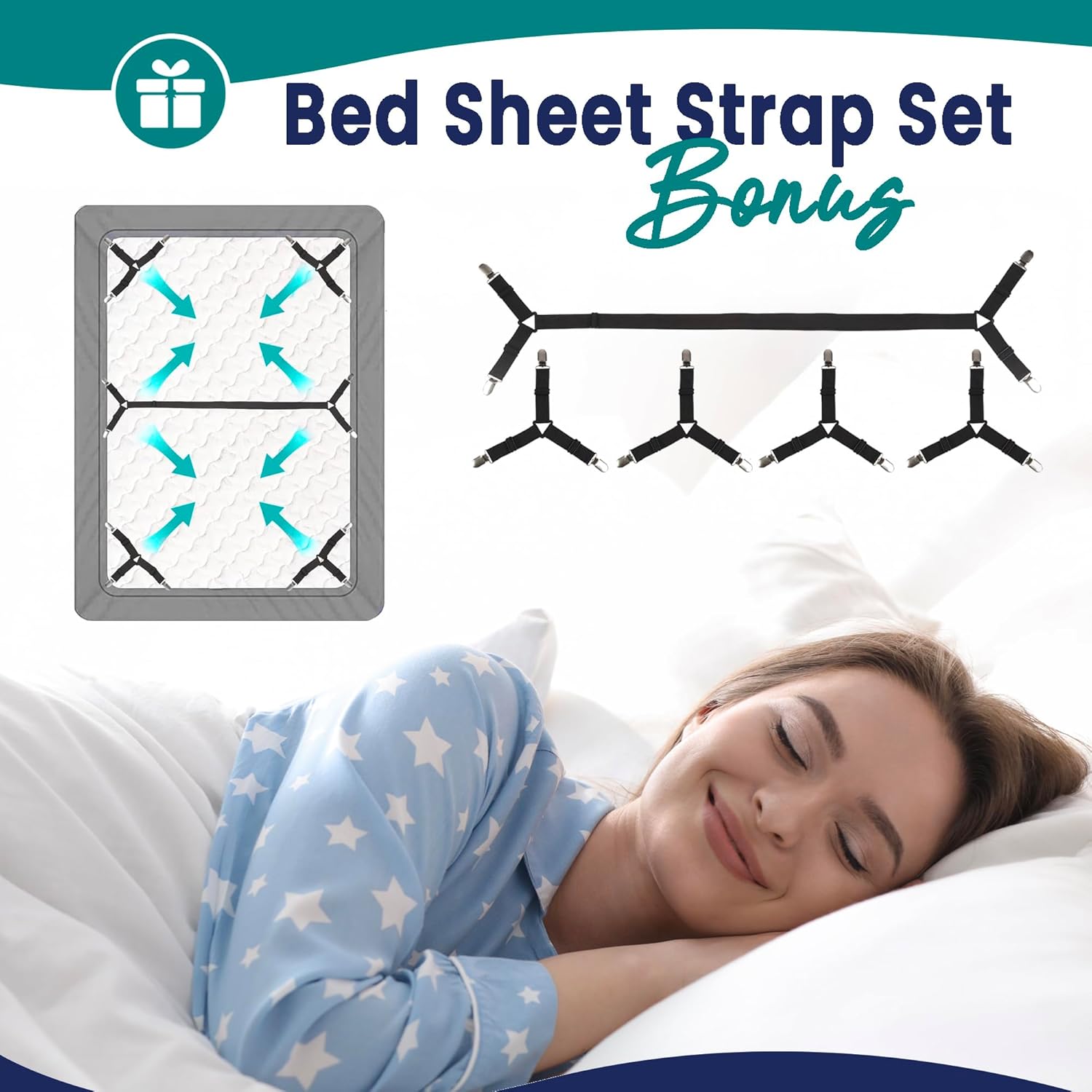 3-in-1 Fitted Sheet Attached Bed Bridge Twin (XL) to King Converter Kit with Sheet Strap Set | Split King Gap Filler for Adjustable Bed | White
