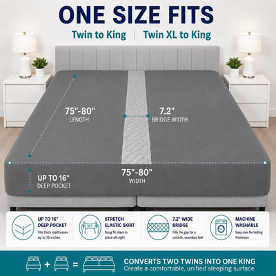 3-in-1 Fitted Sheet Bed Bridge - Grey