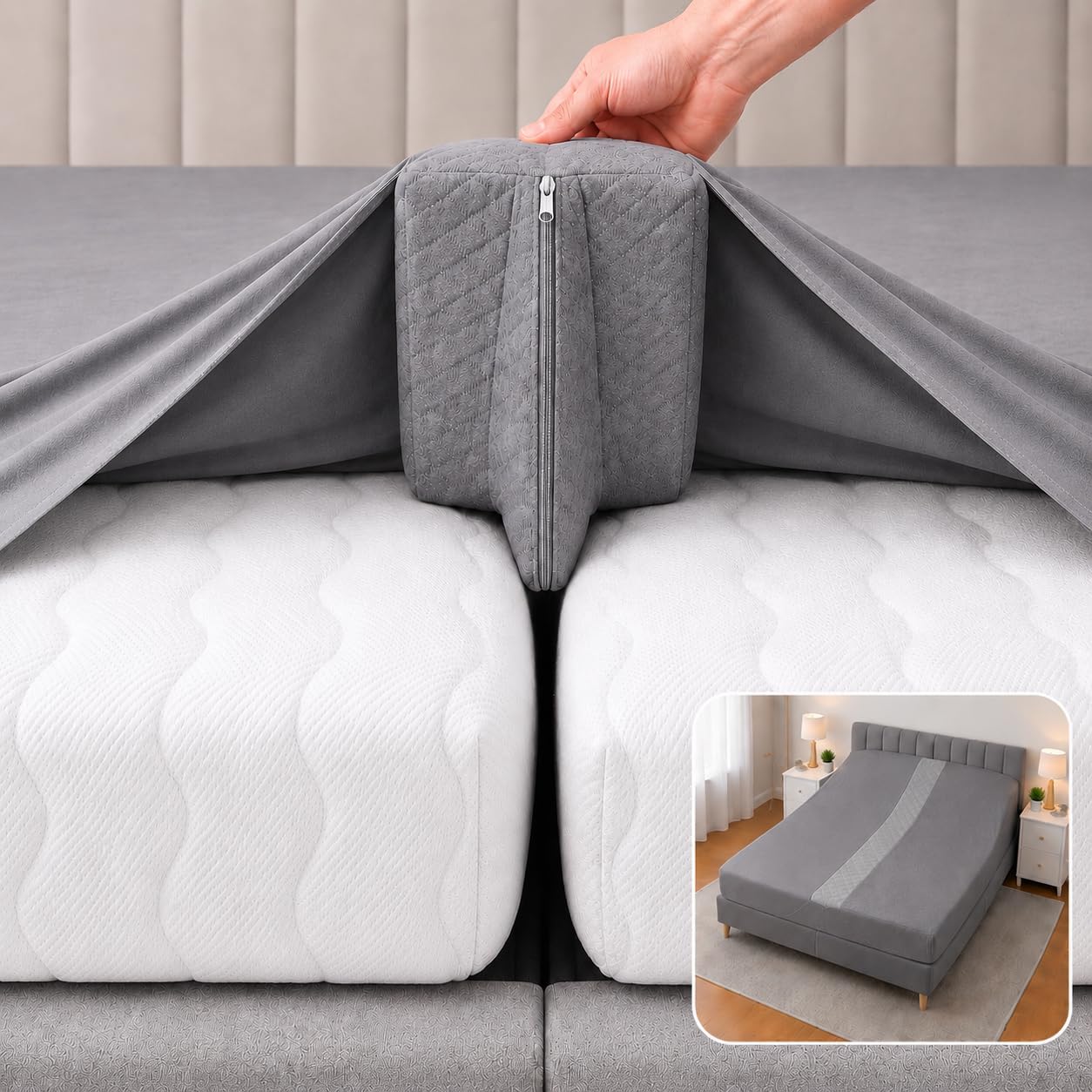 3-in-1 Fitted Sheet Bed Bridge - Grey