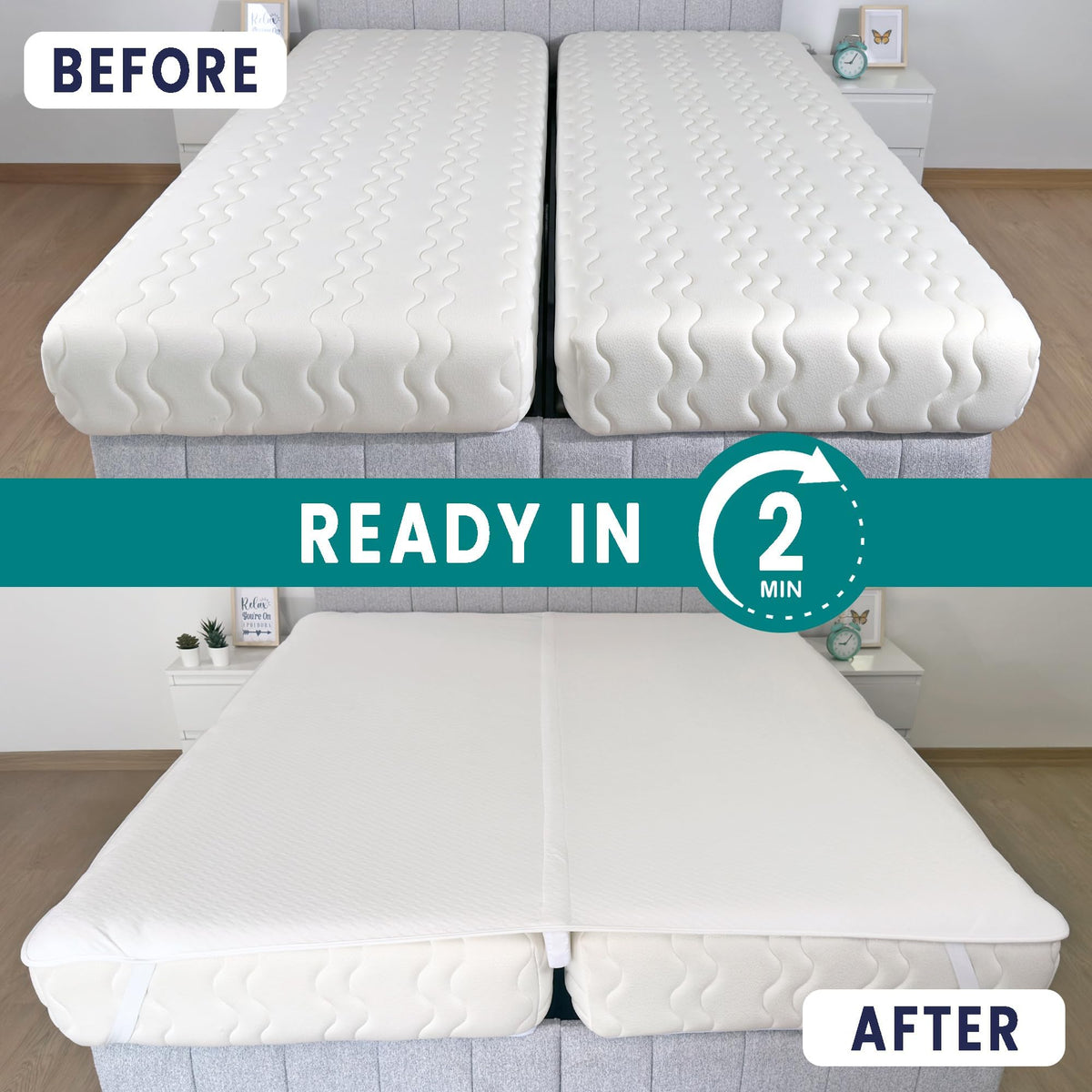 EPHEDORA 2-in-1 Bed Bridge Twin to King Converter with Waterproof Mattress Protector & Elastic Straps | Split King Gap Filler for Adjustable Bed | Non-Slip Bottom | 75" - PT02