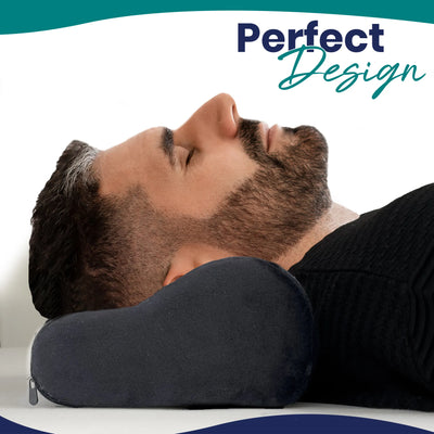 Memory Foam Headrest Pillow for Recliner – B-Shaped Neck Pillow with Stabilizer Strap, Non-Slip Backing, Soft Plush Fabric - Ultimate Neck Support and Pain Relief (Black)