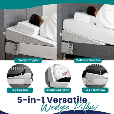 Under Mattress Wedge for Acid Reflux – King Size Bed Wedge Riser – 7.5-Inch Incline Topper with Memory Foam, Non-Slip Bottom, and Side Storage Pockets